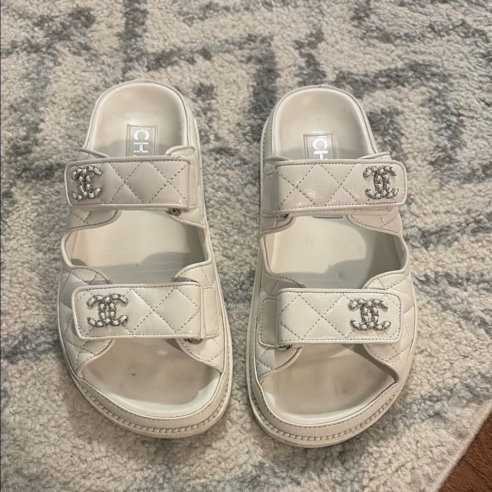 Chanel 24P Quilted Lambskin Dad Sandals  White